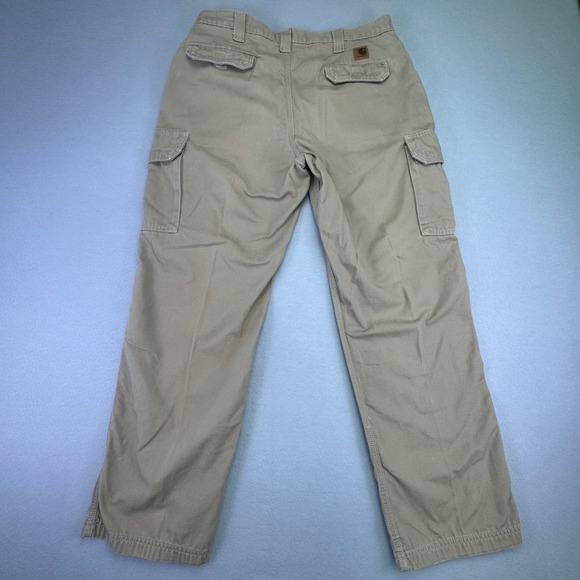 Carhartt Men's Canvas Cargo Work Pants Khaki Utility Pocket Relaxed Fit 35x32 - Picture 6 of 8